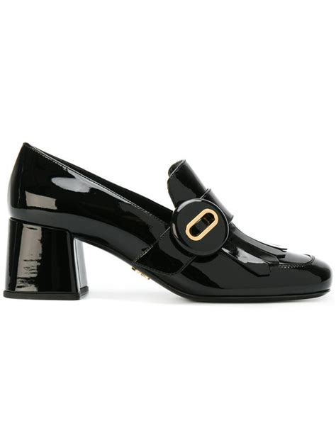 prada buckle block heel loafers